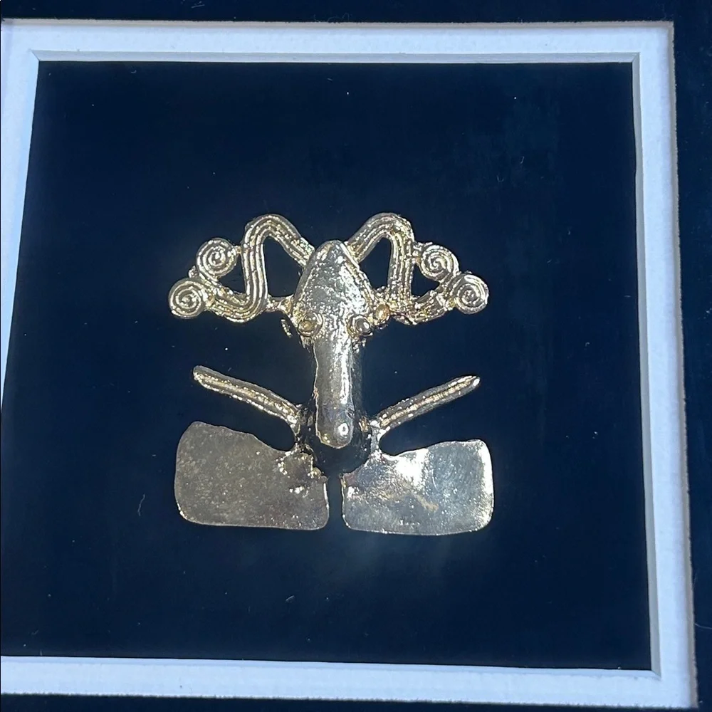 REPROSA 24K Gold On 925 Sterling Silver Vermeil Brooch Pendant Gold Framed